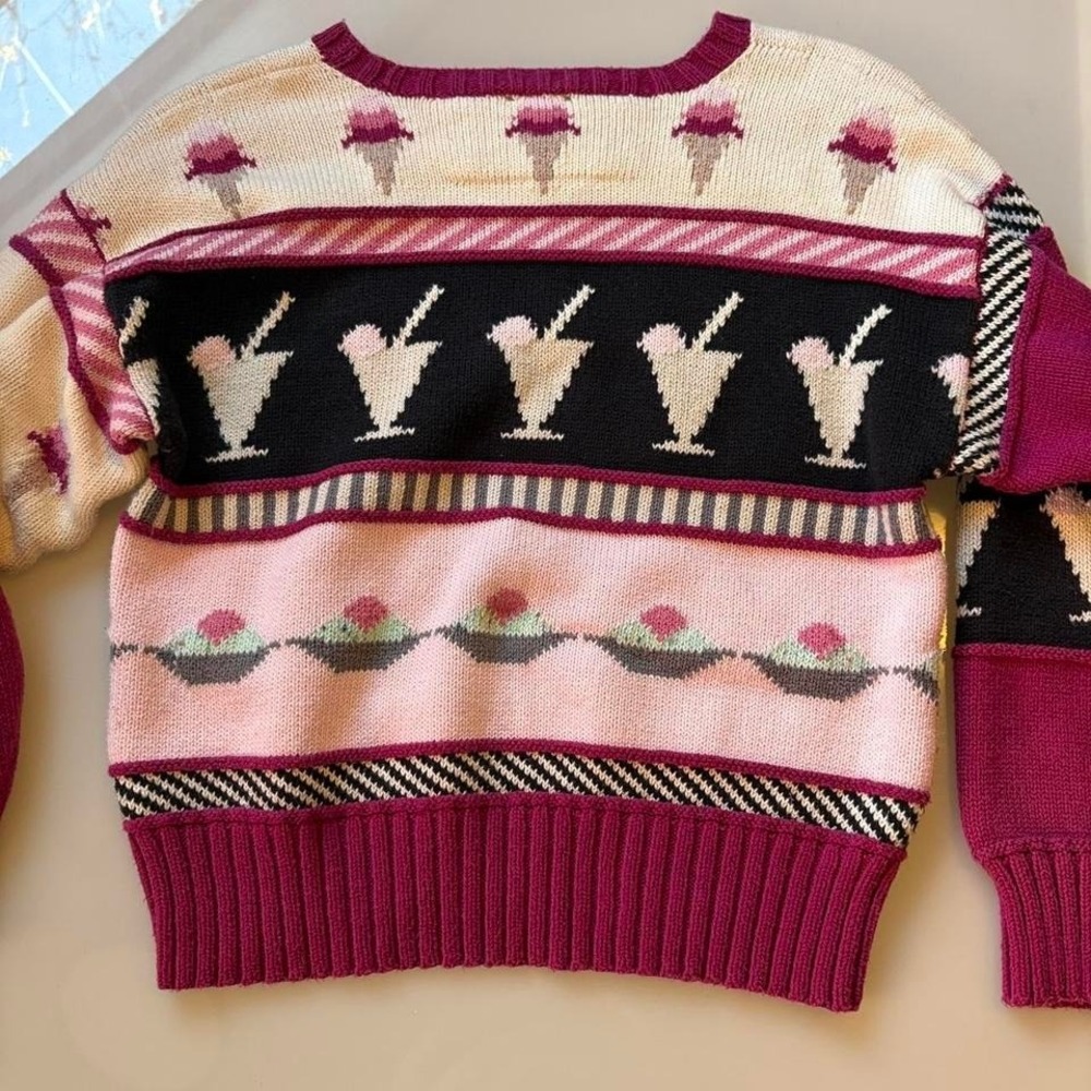 Vintage-Inspired Pink & Burgundy Crewneck Sweater - Picture 8 of 8